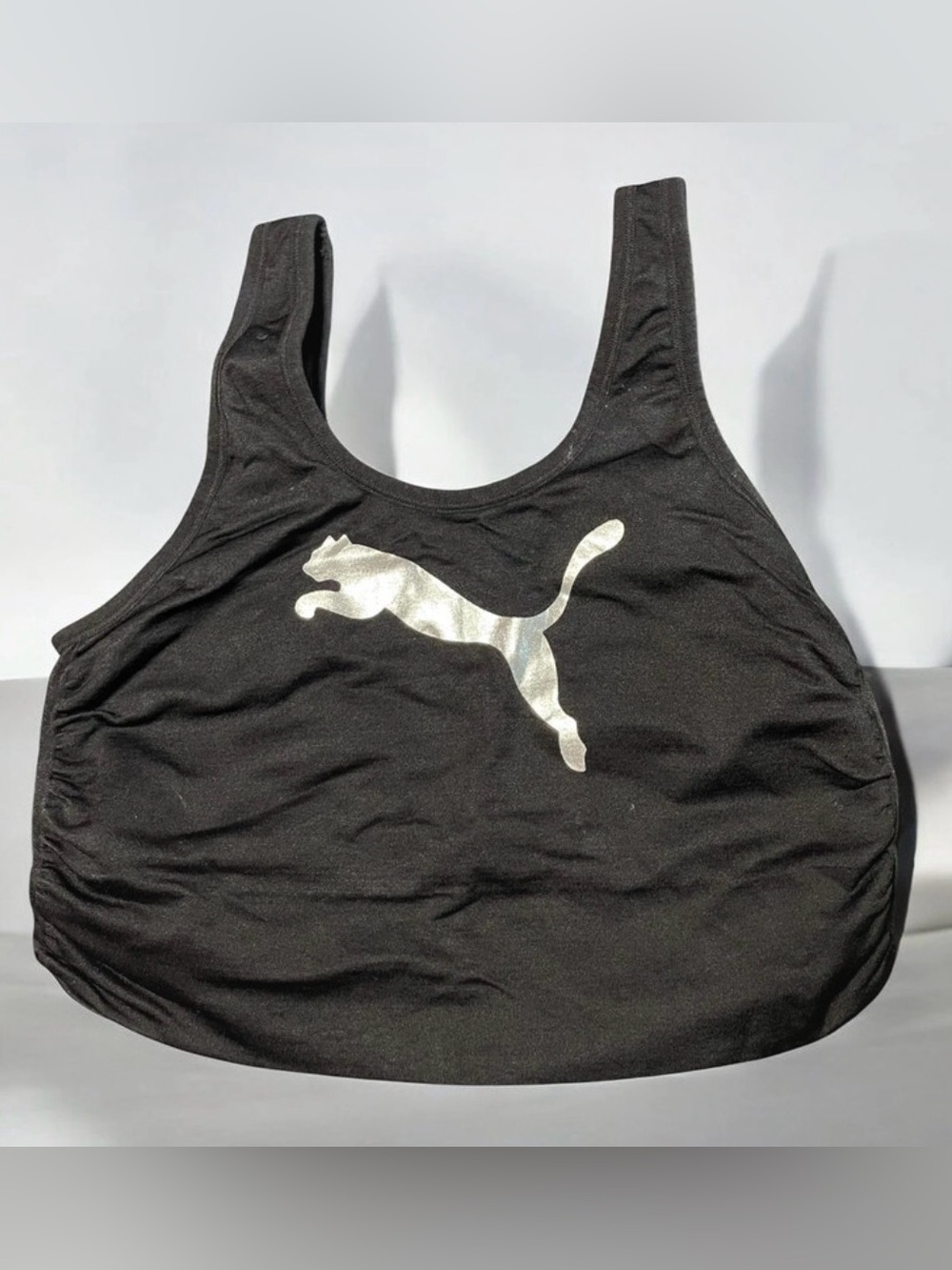 Puma Black Tank-Style Sports Bra with Silver Logo